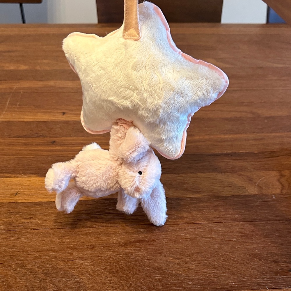 Pink Baby Bunny Star Plush Musical Rattle Toy Newborn Gift Cute Hanging Pull Toy